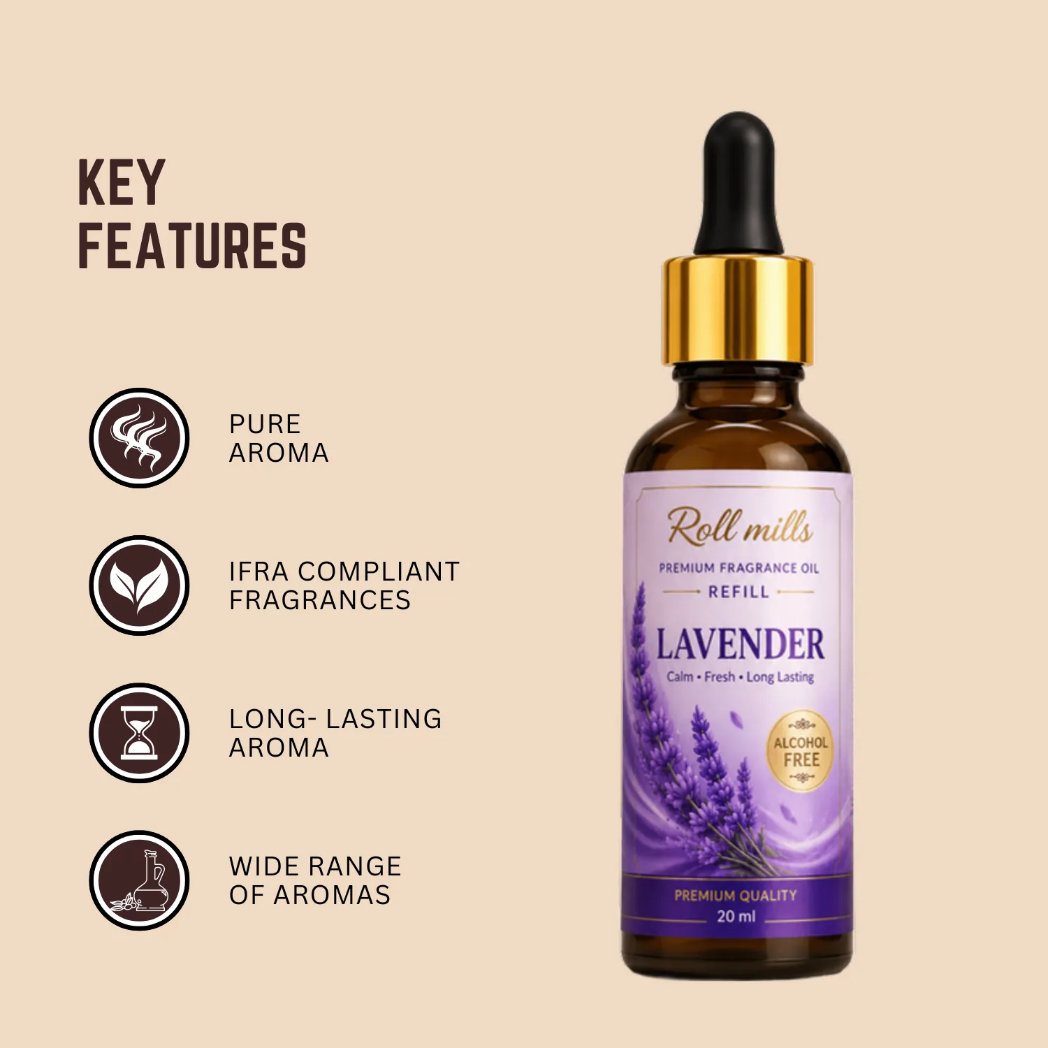 lavender fragrance oil, alcohol free lavender, roll mills refiller