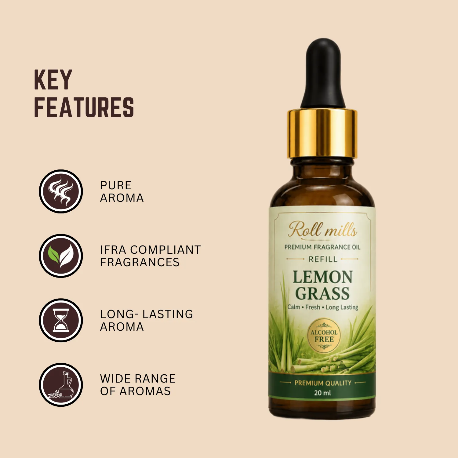 lemon grass fragrance oil, alcohol free lemongrass, roll mills