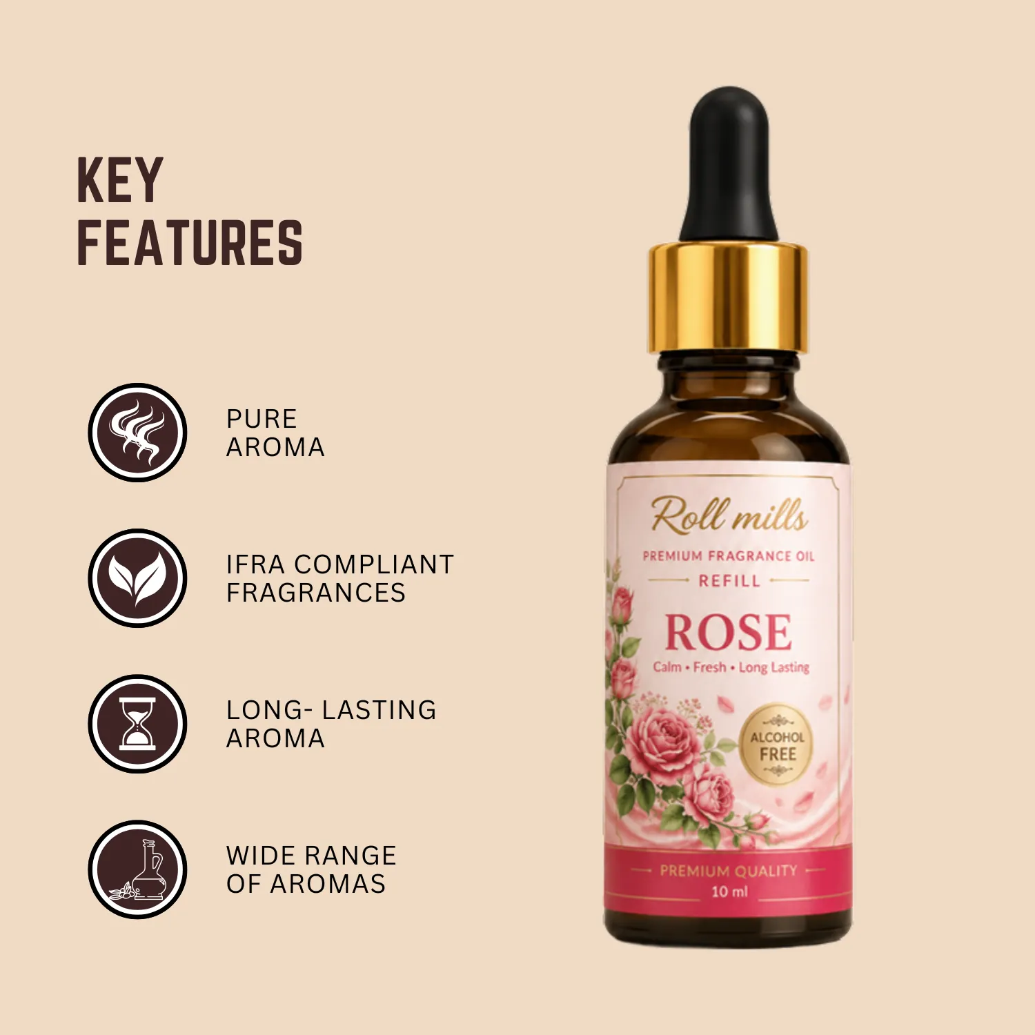 rose fragrance oil, alcohol free rose scent, roll mills refiller
