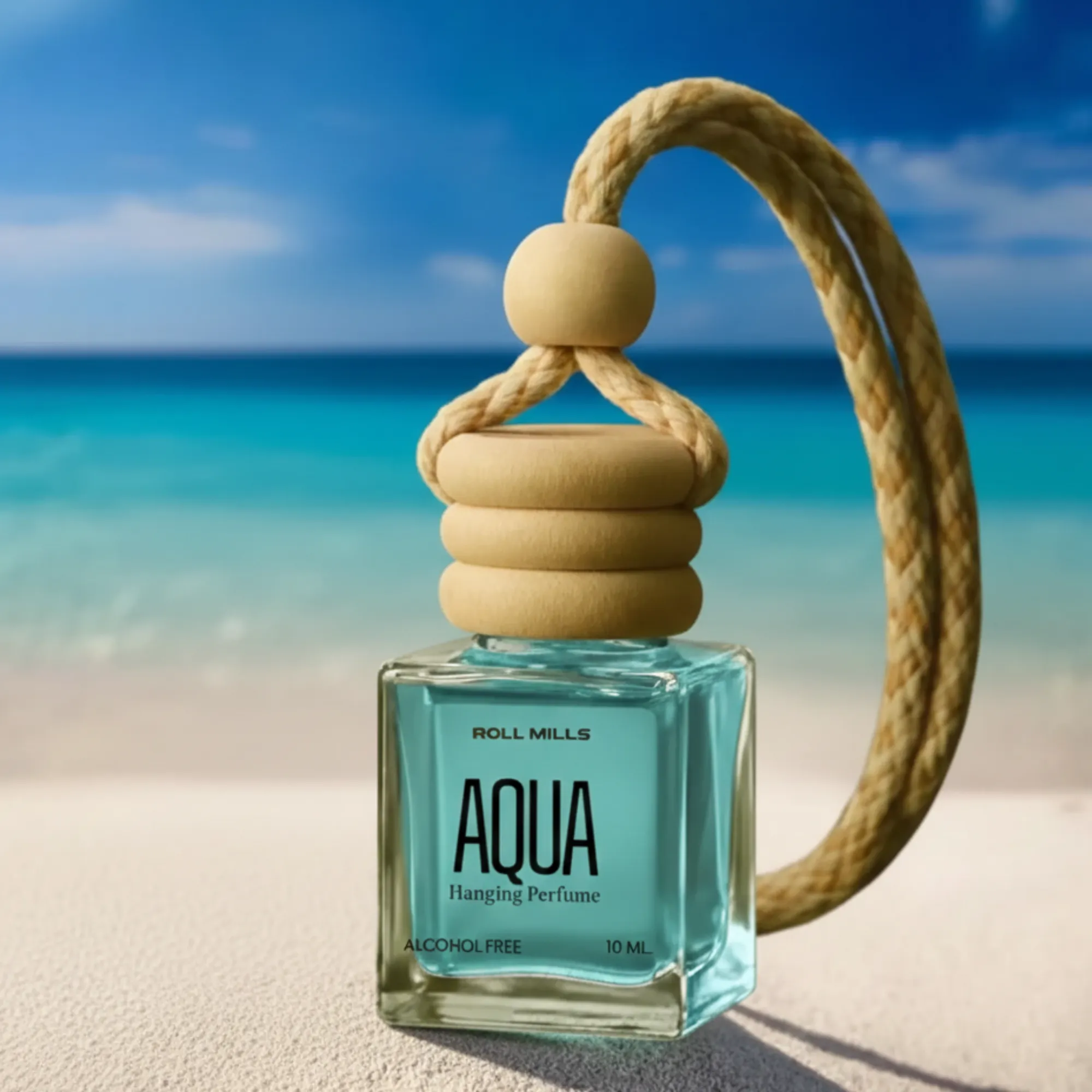 Premium Alcohol-Free Aqua Hanging Car Perfume by Roll Mills – Fresh Ocean Breeze Aroma Diffuser for Car & Home (10ml)