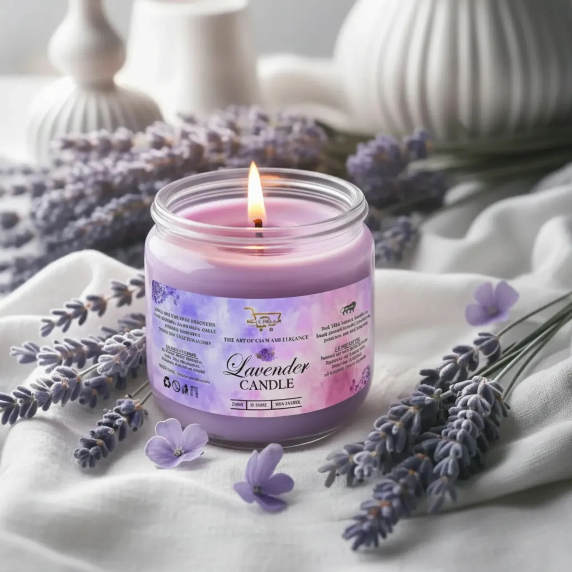 lavender scented candle, lavender jar candle, french lavender candle, purple glass scented candle, home fragrance candle, relaxing aroma candle, scented candles online, long-lasting scented candle, gift candle, aromatherapy candle