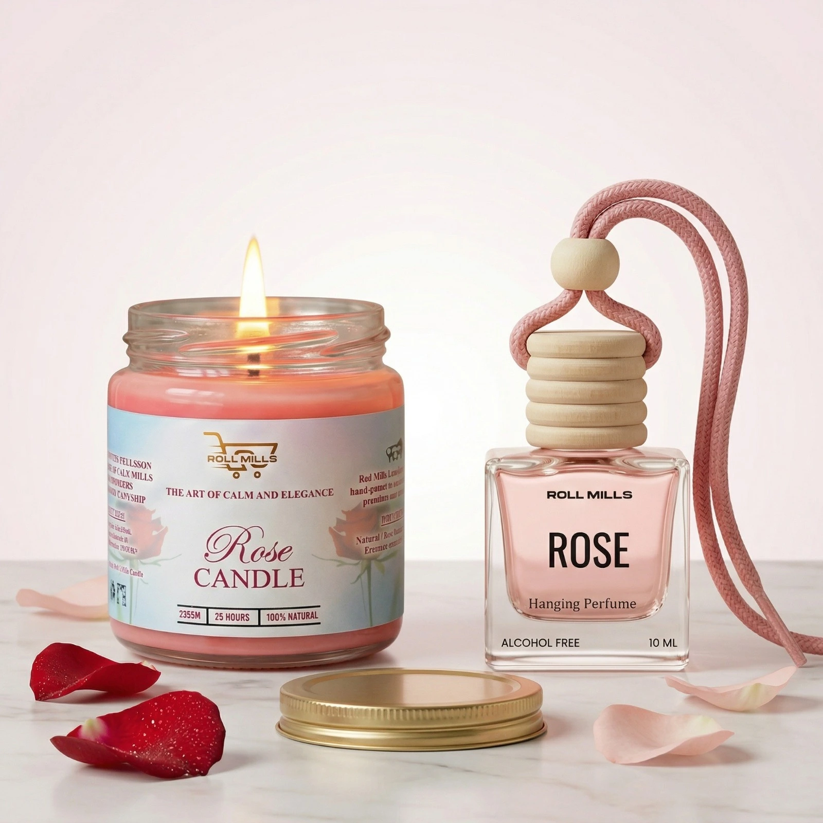 Rose candle and car hanging perfume combo gift set long lasting