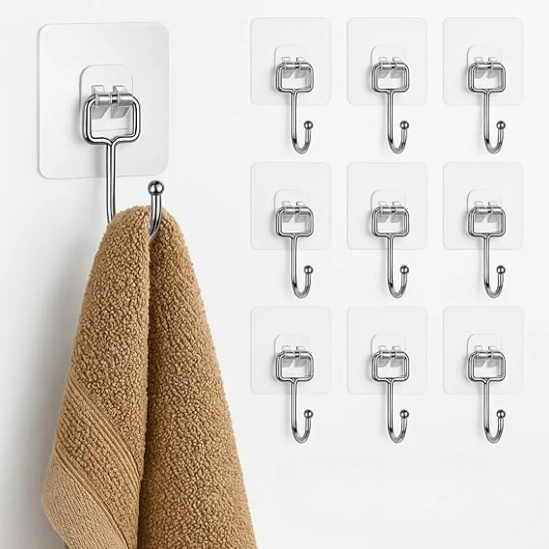 Add smart storage without drilling! These crystal-clear flower wall hooks from Roll Mills are self-adhesive, waterproof, rust-proof, and can hold up to 10 kg. Perfect for bathroom, kitchen, or any smooth surface. Pack of 10 and 20 for versatile use.