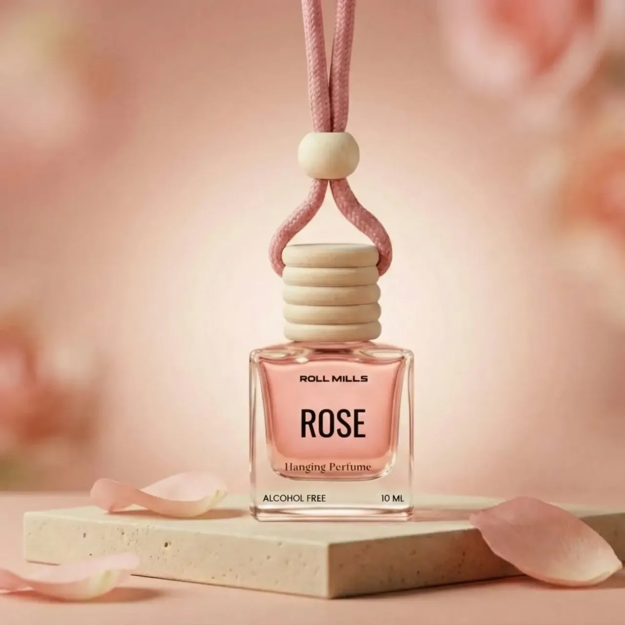Buy Rose Fresh Premium Hanging Perfume 10ml with elegant rose fragrance. Alcohol-free hanging aroma diffuser for cars, wardrobes & small spaces. Long-lasting freshness.