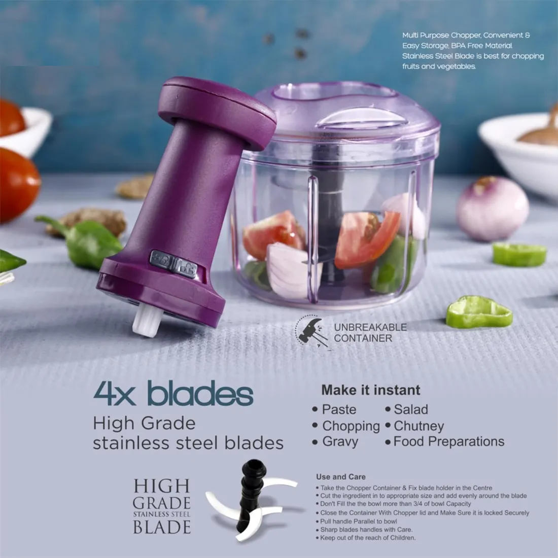 push vegetable chopper, chopper, manual food chopper, 1000 ml chopper, stainless steel blade chopper, kitchen vegetable cutter, hands-free chopper