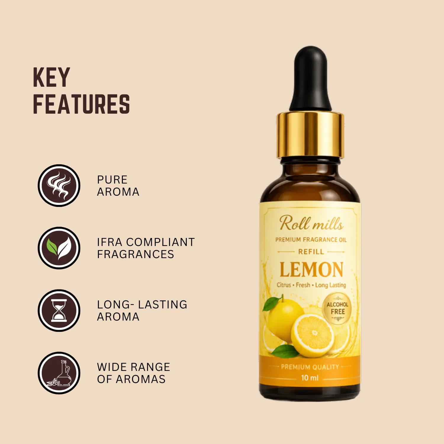 lemon fragrance oil, alcohol free citrus scent, roll mills refiller