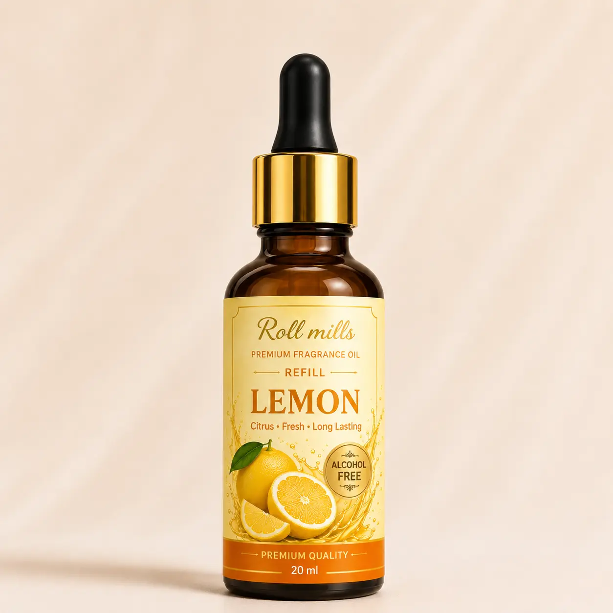 lemon fragrance oil, alcohol free citrus scent, roll mills refiller