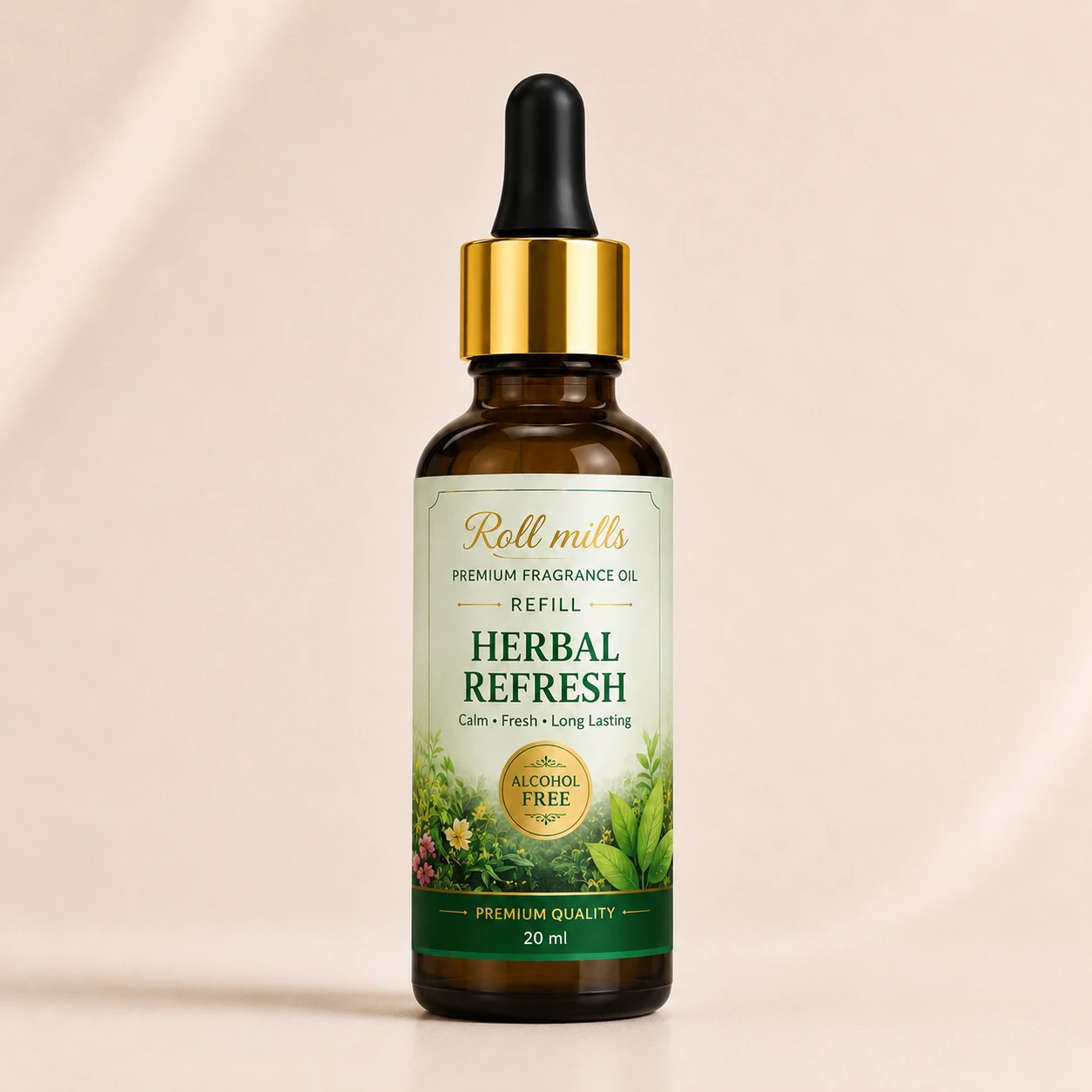 herbal refresh fragrance oil, alcohol free herbal, roll mills