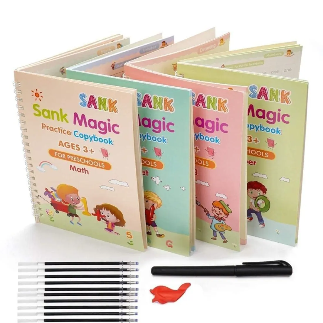 Sank Magic, practice copybook, calligraphy practice, reusable writing workbook, preschool handwriting, tracing book, groove writing book, magic practice book, kids lettering kit, number tracing book