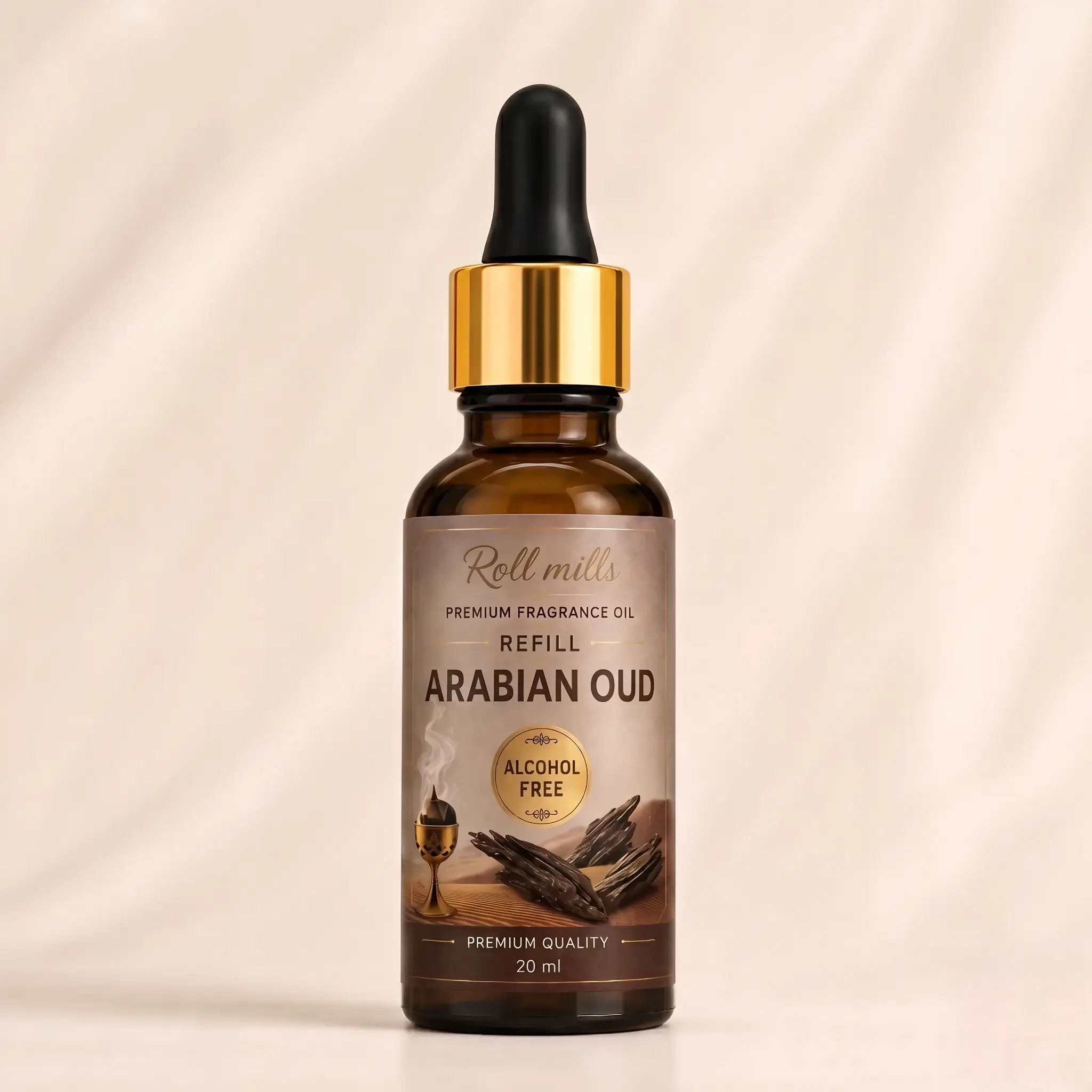 arabian oud fragrance oil, alcohol free oud, roll mills refiller